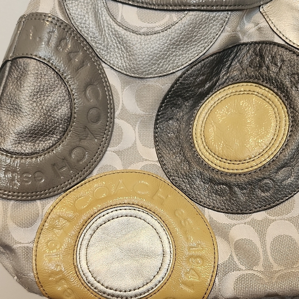 Coach Shoulder Bag Gray Monogram With Leather Circles Hobo - Picture 2 of 16